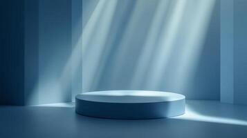 Podium stage modern minimalist blue wall with spotlight presentation show case background photo