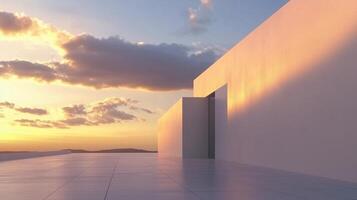 Wall of the white building modern architecture futuristic structure with sunset sky photo
