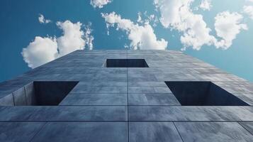 Wall of the building modern architecture futuristic structure with blue sky photo