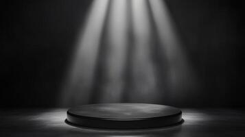 Black elegant stage show case podium with spotlight for branding presentation product photo