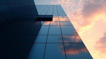 Wall of the building modern architecture futuristic structure with clous and blue sky photo
