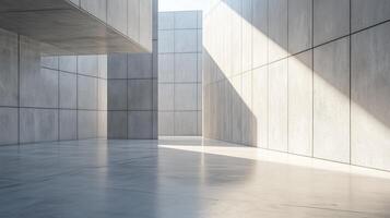 Grey cement wall geometric modern texture concrete architecture with shadow light photo