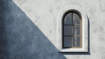 Aesthetic arch window shape on white wall with shadow leaves tree classing building architecture photo