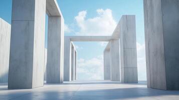 Architecture white cement wall high exterior modern building with blue sky photo