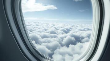 Beautiful view of the horizon, sky and clouds from the airplane window photo