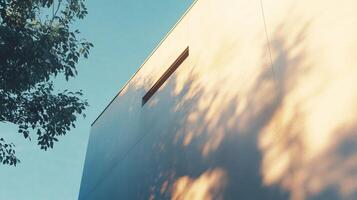 White facade of modern building and tree shadow wall when sun bright photo