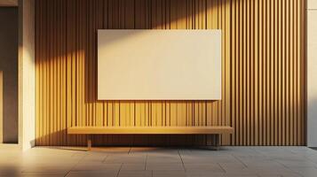 Mockup white blank board modern placard rectangle advertising in wall building for information photo