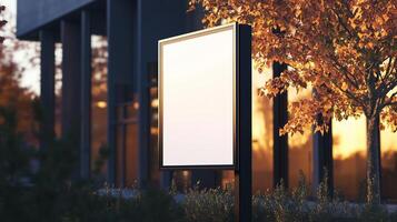Mockup white blank board modern placard rectangle advertising in street for information photo