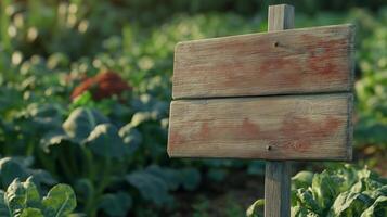 Blank wooden trunk board for label information important in broccoli botanical garden farming photo