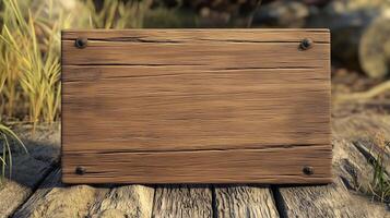 Blank wooden trunk board for label or warning information important in garden street photo
