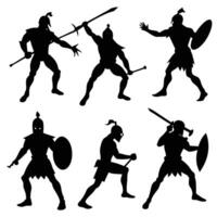 Epic Battle 6 Majestic Gladiator Silhouettes in Fierce Combat vector