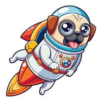 Space Bound Pug A Cute Pug Astronaut Soars with Rocket vector