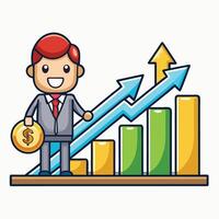 Businessman with money and arrow up on chart vector