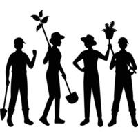 Six Diligent Gardeners Toiling with Enthusiasm A Silhouetted Group Portraiture vector