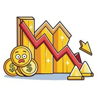 Golden bar chart with coins and arrows vector
