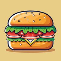 A cartoon hamburger with lettuce and cheese vector