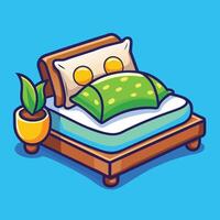 Bed with pillows and a plant on it vector