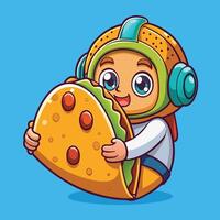cartoon astronaut holding a taco vector