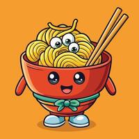 A cartoon character holding chopsticks and noodles vector
