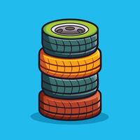 A stack of tires on a blue background vector