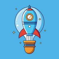 A rocket ship is in a light bulb vector
