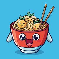 A cartoon bowl of noodles with chopsticks and a smile vector
