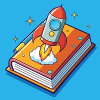 An illustration of a rocket launching from a book vector
