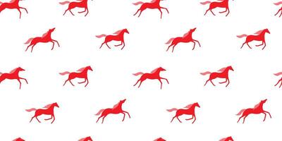 Seamless pattern with silhouettes of red running horses on a white background. Simple abstract animal print. vector