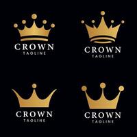 Collection of Royal Elegant Gold Crown Logo and Luxurious Majestic Design on Black Background vector