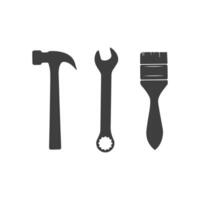 Hammer, Wrench, and Paint Brush Carpentry Tools Icon Symbol. This design is suitable for use in the construction industry, home improvement, or renovation services. Design Illustration vector