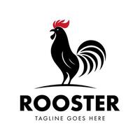 Rooster Silhouette with Red Crest Simple Design Logo can be used for Restaurants, Farms vector