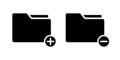Add folder and delete folder icon. Folder create new, add icon and folder delete, remove, cancel icon concept solid black icon vector