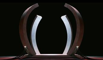 Cement Base Hologram Holographic Base Sci fi Robot Circle Base for High Tech Product Display Studio Platform Cyberpunk Product Podium Grunge Texture Futuristic Technology Scene Concept 3D Rendering photo