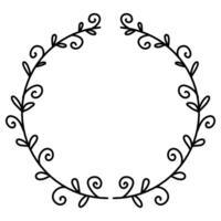Beautiful wreath with foliage and twigs. Elegant border design, decoration element. Floral frame with linear leaves in a circle. vector