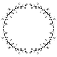 Beautiful wreath with foliage. Elegant border design, decoration element. Floral frame with linear leaves in a circle. Illustration, doodle style vector