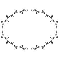 Beautiful wreath with foliage and twigs. Elegant decoration element. Floral frame with linear leaves in a circle. Illustration, doodle style vector