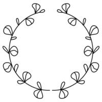 Beautiful wreath with foliage and twigs. Elegant border design, decoration element. Floral frame with linear leaves in a circle. Hand drawn wreath Illustration, doodle style vector