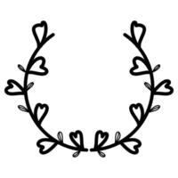 Beautiful wreath with foliage and twigs. Elegant border design, decoration element. Floral frame with linear leaves in a circle. Hand drawn wreath vector