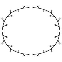 Beautiful wreath with foliage and twigs. Elegant border design. Floral frame with linear leaves in a circle. Illustration, doodle style vector