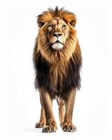 Lion standing in front of a white background photo