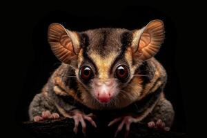 A sugar glider is sitting on a branch photo