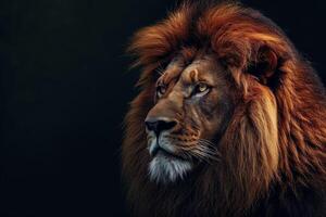 A lion with long hair on a dark background photo