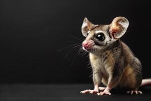 A sugar glider is standing on a black background photo