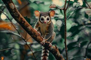 A small animal sitting on a tree branch photo