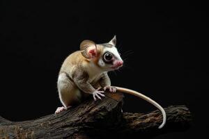 A sugar glider is sitting on a branch photo