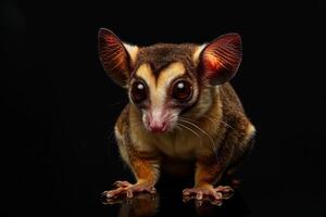 A sugar glider is standing on a black background photo