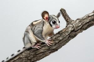 A sugar glider is sitting on a branch photo