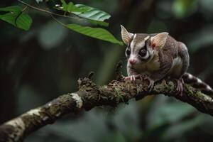 A sugar glider is sitting on a branch photo