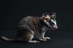 A sugar glider is standing on a black background photo