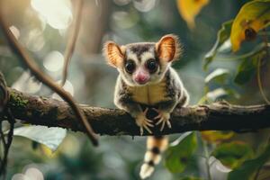 A small animal sitting on a branch photo